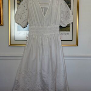 Mango White Midi Dress with Eyelet Details